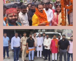 वाल्मीकि नगर से लौटने के दौरान डेयरी, मत्स्य एवं पशु संसाधन मंत्री नंदकिशोर राम का सौराहा चौक पर भव्य स्वागत